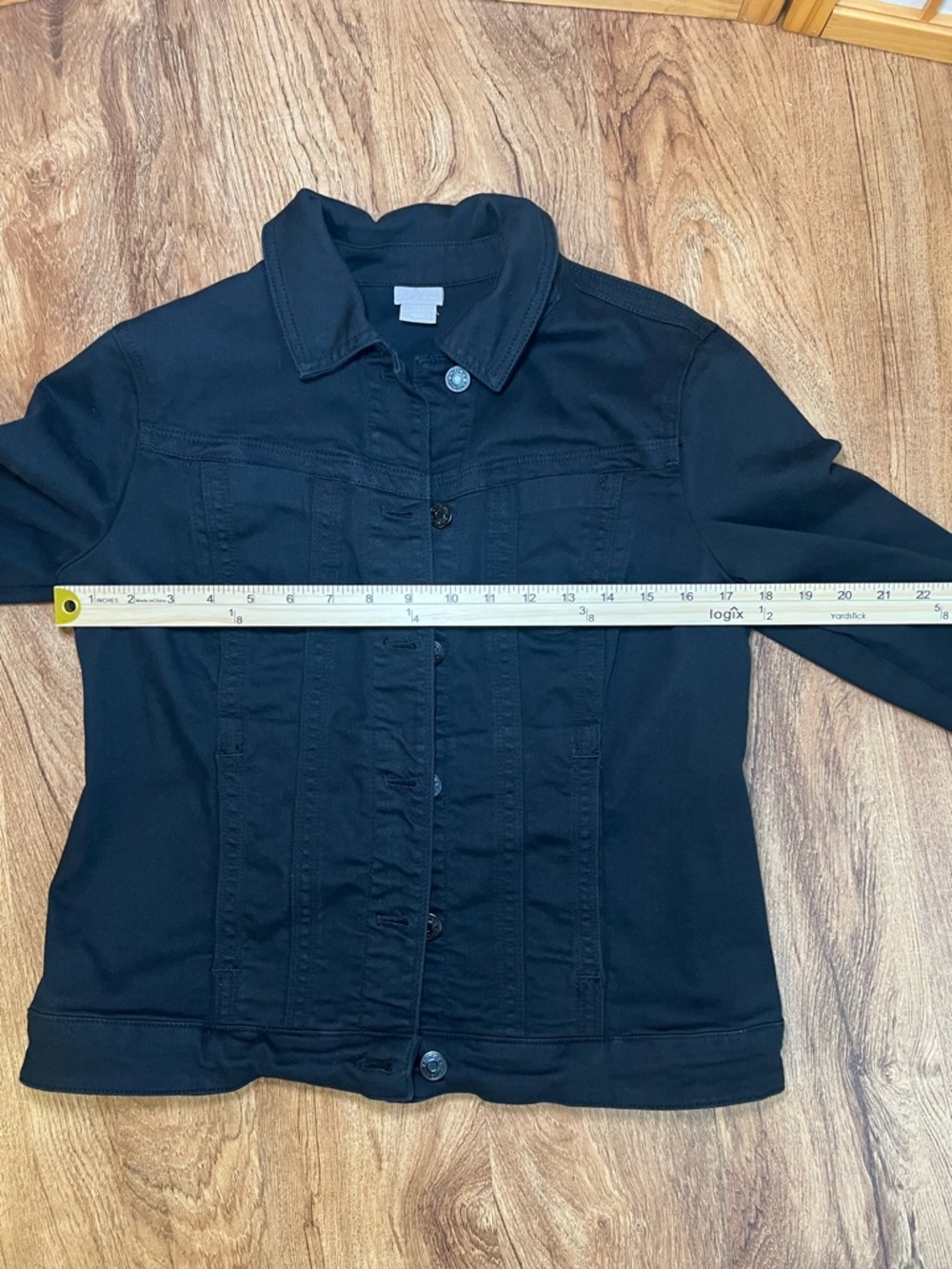 Chico’s Black Denim Jacket Stretch Button Front Women’s Size 0 (XS 4/6) casual - Picture 11 of 12